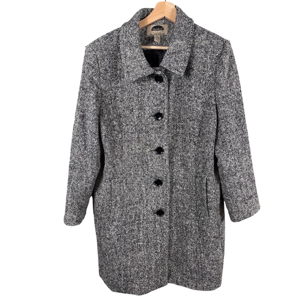 Mark Reed Trench Coat Women‎ Size 16P Wool Blend Tweed Lined Vintage Jacket